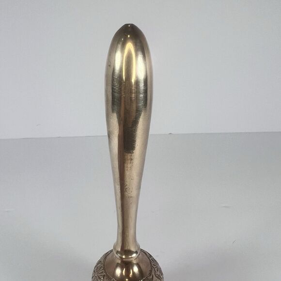 Solid Brass‎ Bell 7” Tall Carved With Flowers - Picture 4 of 9